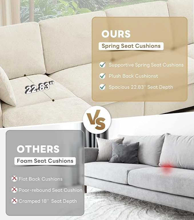 Tbfit L Shaped Couch 8 Seat Sectional Sofa for Living RoomChenille Cloud Couch with Ottoman Beige
