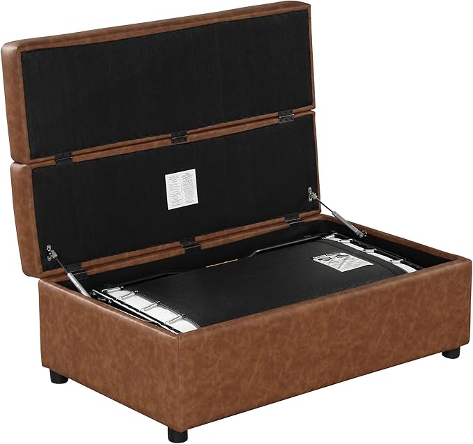 Folding Ottoman Sleeper Bed with Mattress Classical Style Convertible Guest Bed with Wood Legs and PU Fabric Convertible Chair into Sofa Pull Out Ottoman Sleeper Lounge Bed (Brown 9)