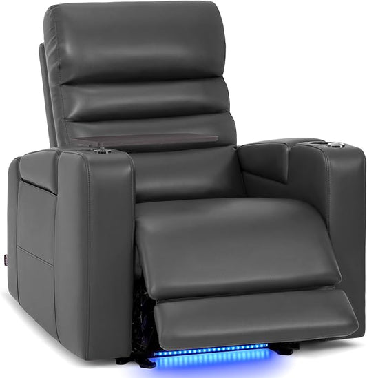MCombo Zero Gravity Power Recliner Chair with Adjustable Headrest for Living Room Home Theater Seating Recliner with 360° Swivel Tray Table USB &amp Type-C Ports LED Lighting Armrest Storage