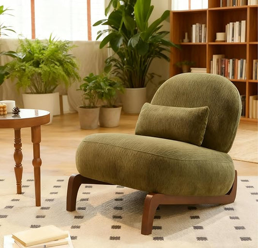 Cute Velvet Accent Chair with Solid Wood Legs Armless Cozy Living Room Chair with Soft Cushion Stylish Bedroom Apartment Waiting Room or Balcony Chairs Comfortable Modern Accent Seating Green