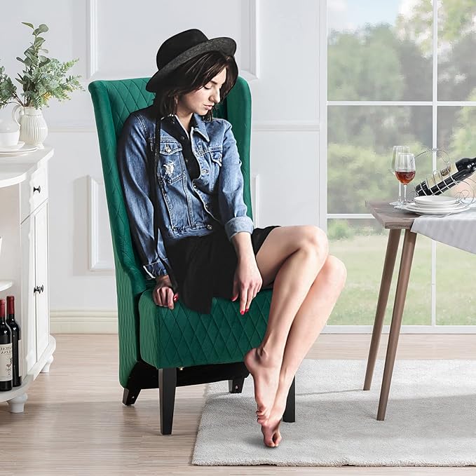 Throne Chair for Living Room Modern High Back Upholstered Green Fabric Chair Wingback Dining Chairs with Wooden Legs Mysterious Gothic Decor for Home Office Dining Room Table Head Chairs