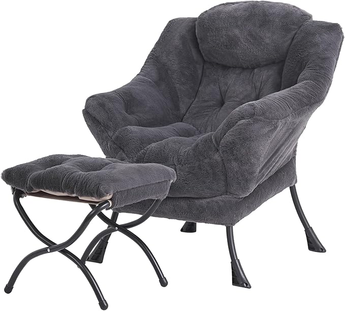 Tiita Lazy Chair with Ottoman Modern Large Accent Lounge Chair Leisure Sofa Armchair with Ottoman Reading Chair with Footrest for Bedroom Living Room Dorm Rooms Garden and Courtyard
