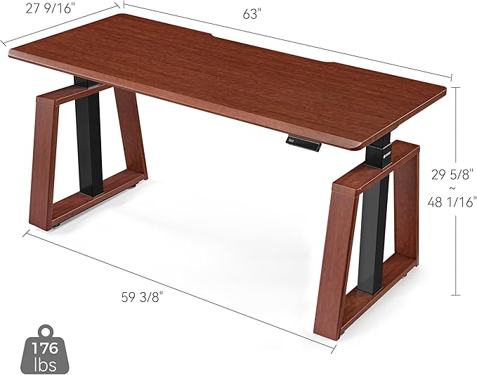 EUREKA ERGONOMIC Electric Standing Desk 63inch Executive Computer Desk Adjustable Height Desk Modern Trapezoidal Leg Sit Stand Desk Smart APP&ampTouch Screen Cherry Top