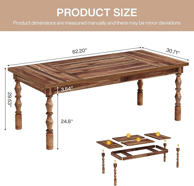 Tribesigns Large Executive Office Desk 62.2-Inch Farmhouse Modern Computer Desk Mid Century Study Writing Table Workstations Business Office Furniture with Carved Turned Legs (Walnut)
