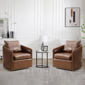 360 Degree Swivel Accent Chair Set of Two with Plump Back Pillow Waterproof Oil Waxed PU Leather Swivel Armchair with Rivets Comfy Vintage Round Barrel Chair for Living Room