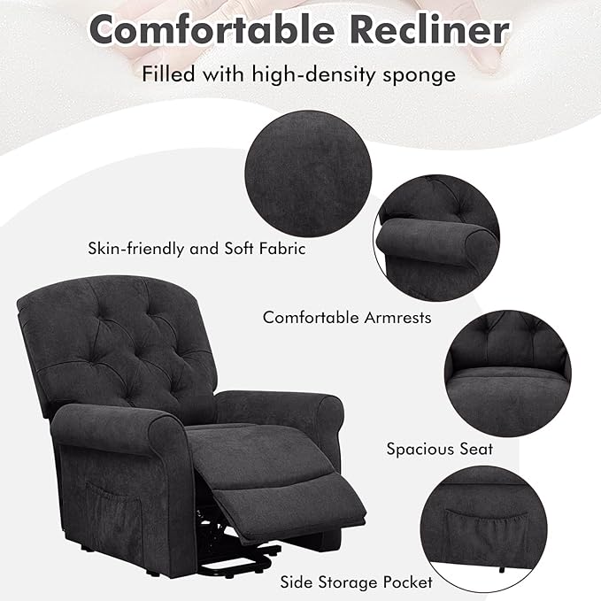 Giantex Power Lift Chair Electric Recliner for Elderly Adjustable Backrest Footrest Heavy Duty Motorized Living Room Chair Sofa with Side Pocket Remote Control Power Lift Recliner (Black)