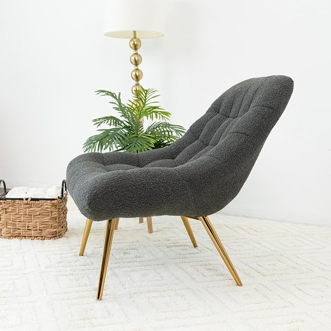 Aubrey French Lounge Chair - Grey Mid-Century Modern Accent Chair Comfortable Accent Seating for Living Room