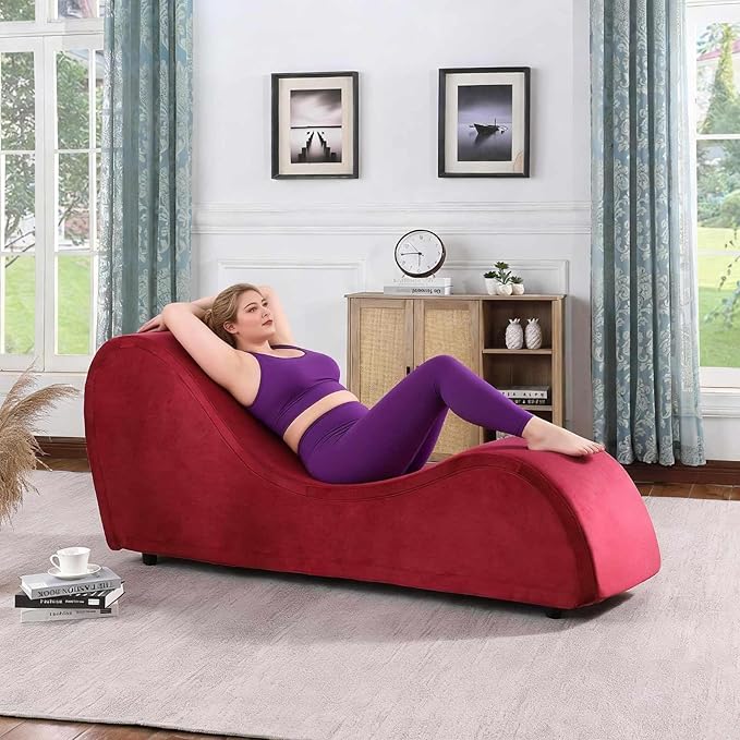 KORZEY Ergonomic Sofa Couch for Stretching Relaxation Exercise with Padded Sponge Removable &amp Washable Non-Slip Bottom Chair for Bedroom Living Room (Red)