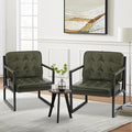 COLAMY Accent Chairs Set of 2 Modern Accent Arm Chairs for Living Room Comfy Leather Armchairs with Metal Legs for Bedroom Reception Room Green