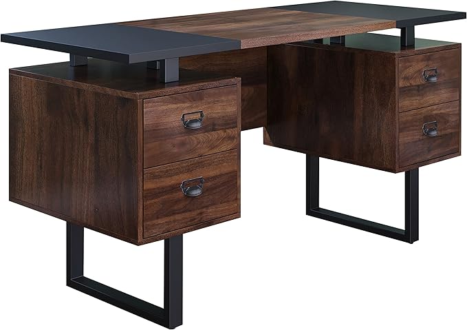 MODERION Computer Desk for Home Office with 4 Large Drawers Rustic Wood Writing Study Table with Metal Frame 59” x 21.7” x 29.5” Easy Assembly Brown and Black CTSZ20401WACM