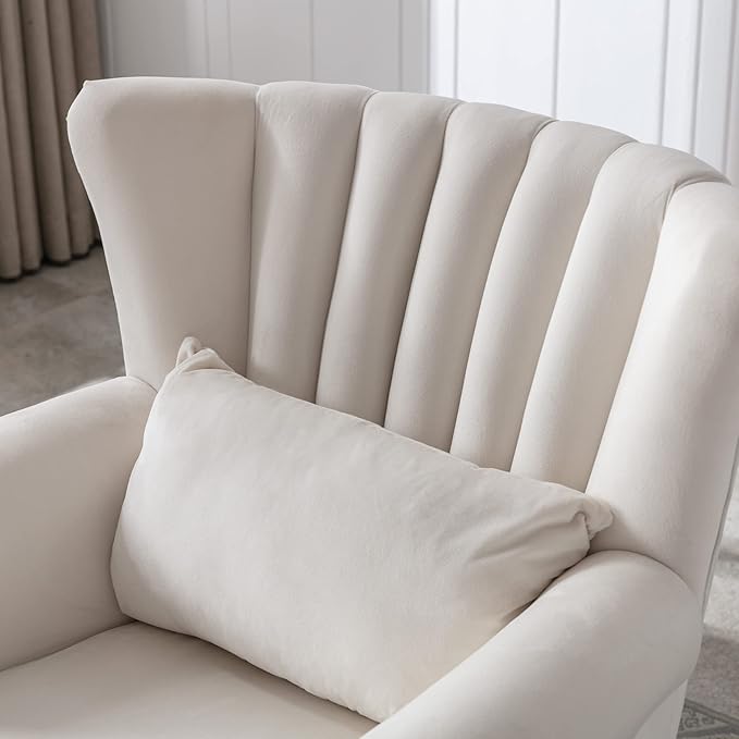 chairus Mid-Century Modern Accent Chair Comfy Single Sofa Chair Channel Back Armchair with Small Pillow for Living Roon Bedroom Club - Velvet Cream
