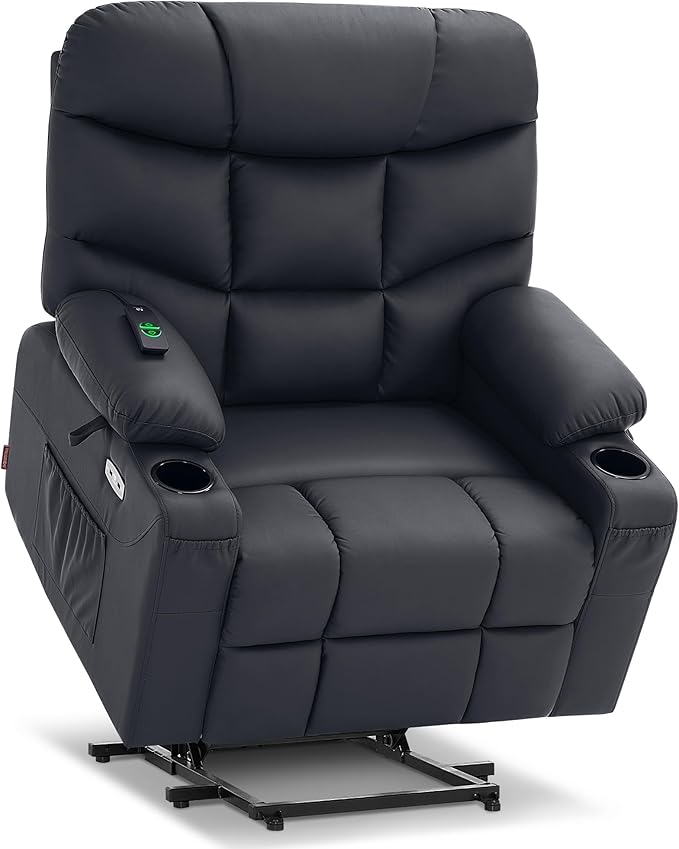 MCombo Oversized Power Lift Recliner Chair with Extended Footrest Extra Wide for Big and Tall Elderly People Faux Leather R7289 (Black Medium-Oversize)