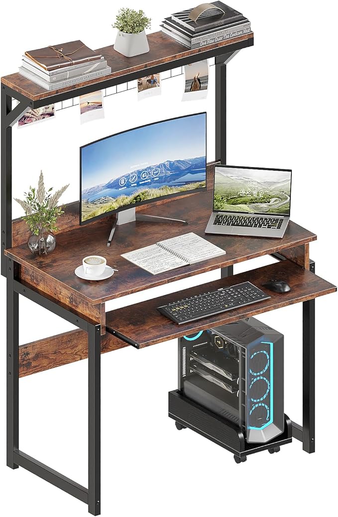 ALISENED 31.5 Small Computer Desk with Hutch Office Desk Study Table Writing Desk Workstation PC Table for Home Office Space Saving Design