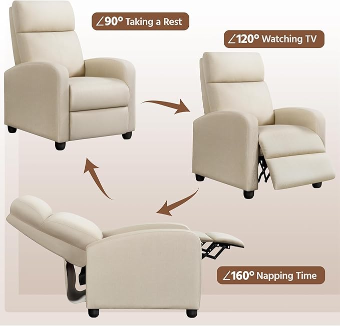 Yaheetech Modern Fabric Recliner Chair Sofa Adjustable Single Sofa with Thicker Seat Cushion and Backrest for Living Room Home Theater Beige