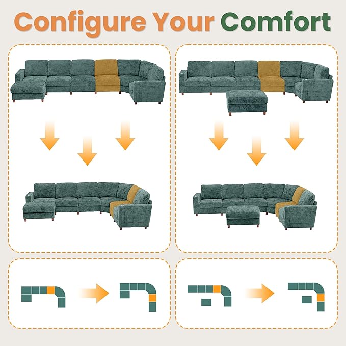 159 Inch Oversized Modular Sectional Sofa with Curved Corner Convertible U/L-Shaped Cloud Couch with Moveable SeatStorage OttomanCupholders Living Room Chenille Fabric Sofa | Breathable material