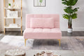 35.5 Convertible Single Sofa Chair Small Futon Chair with Adjustable Backrest Comfy Armless Accent Chair with Pillow Modern Mini Couch Bed with Gold Metal Legs for Living Room Bedroom Pink