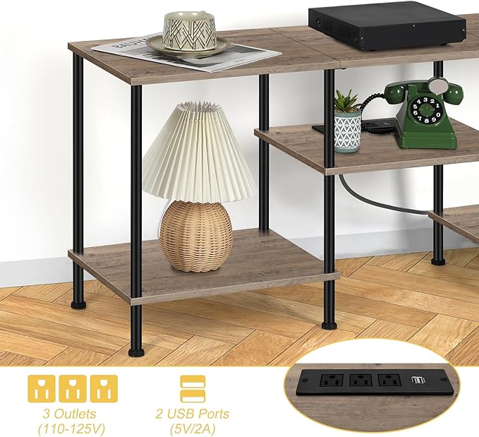 50 Inch TV Stand with Power Outlet Small Entertainment Center with Storage 3 Tier TV Consoles for Living Room Bedroom Office Farmhouse TV Media Console Table for 50 43 40 32 Inch TV Rustic Grey
