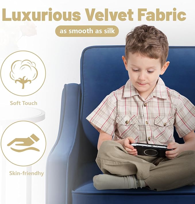 Modern Accent Chair Velvet Upholstered Single Sofa Chair with Wooden Legs Comfy Arm Chair for Living Room Bedroom Navy