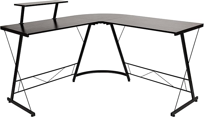 EMMA + OLIVER Home Office Desk - Black L-Shaped Computer Desk Gaming Desk Home Office Desk