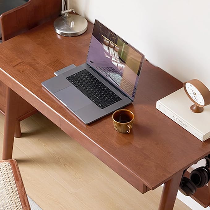 100% Solid Rubber Wood Desk Home Office Desk Mid Century Modern Writing Computer Desk with Drawer for Home Office 47