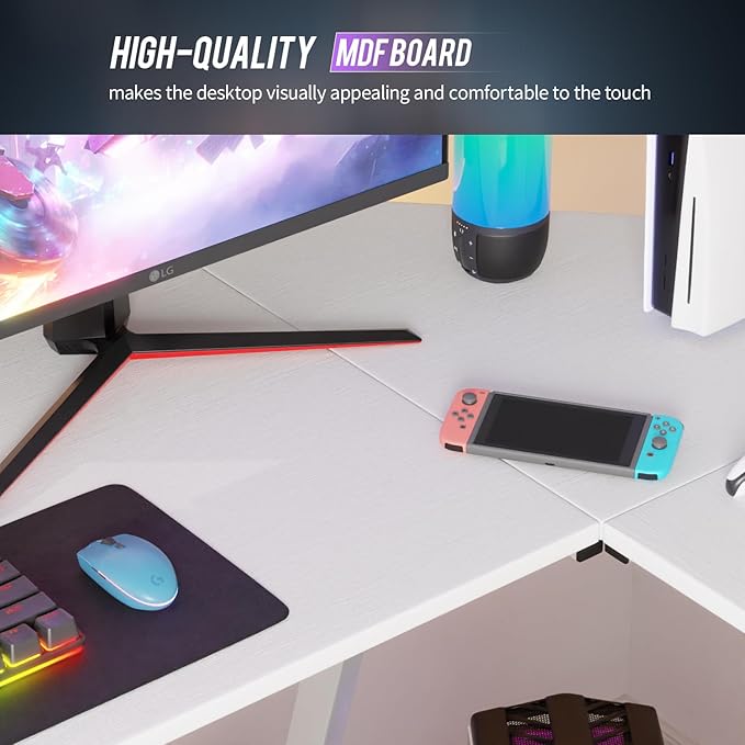 FDW L Shaped 51 Inch Gaming DeskCorner Computer DeskPC Gaming DeskWriting Workstation with Large Monitor Stand for Home OfficeWhite