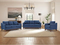 Modern 3 Piece Sofa Set with Rivets Included Chenille Accent Chair and Upholstered 3-Seater Couches Set of 2 with Solid Wood Legs Living Room Furniture SetBlue