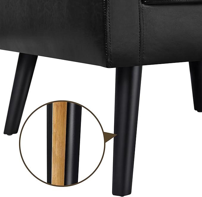 Yaheetech Mid-Century Accent Chairs PU Leather Modern Upholstered Living Room Chair Cozy Armchair Button Tufted Back and Wood Legs for Bedroom/Office/Cafe Black 2PCS