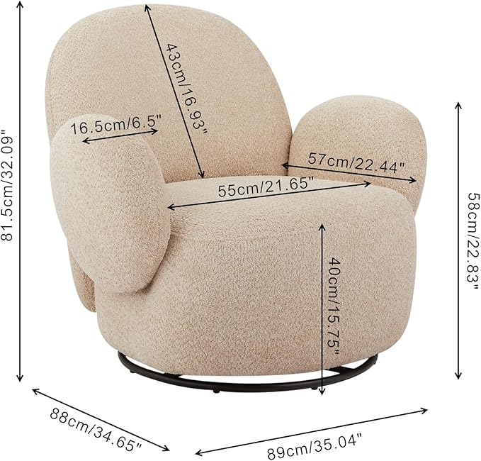 GDFStudio Modern Accent Swivel ChairUpholstered Lounge Chair with 360° Rotation Compact Design Eucalyptus and Steel Frame Fiber Foam Cushion Arm &amp Back KD Assembly for Living RoomBeige