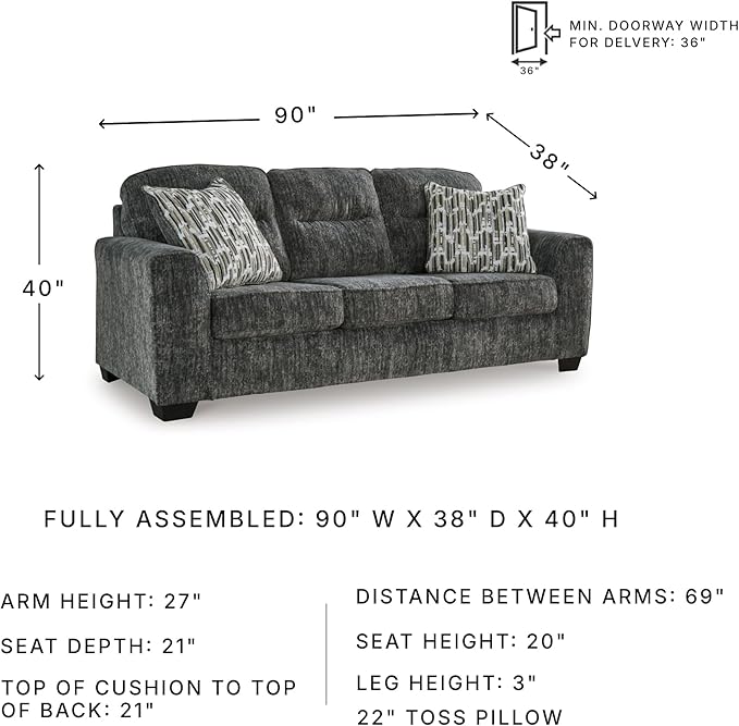Signature Design by Ashley Lonoke Modern Sofa with 2 Accent Pillows Gray