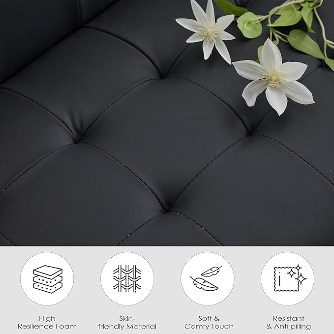 TYBOATLE Sofa Couch 62 W Loveseat w/ 2 USB Charger Ports &amp 2 Cupholders Mid-Century Modern Tufted Small Love Seat Couches for Office Living RoomBedroomApartmentDorm (3 Black)