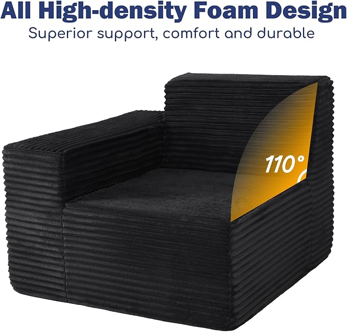 77 Cloud Sectional Boneless Loveseat Couch in a Box Modular Small Sofa with Deep Comfy Seat for Living Room Bedroom Apartment or Home Office No Assembly NeededCorduroy Black