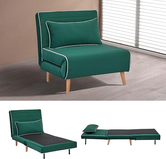 32 Convertible Sleeper Chair 3-in-1 Folding Sleeper Chair with Pillow 3-Position Adjustable Backrest for Living Room Bedroom Office Green