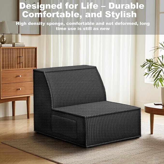 Single Sofa Seat Memory Foam Sofa with Back Support Mini Sofa Resistant to Sagging Suitable for Small Spaces Living Rooms Apartments Dorms Dark Black
