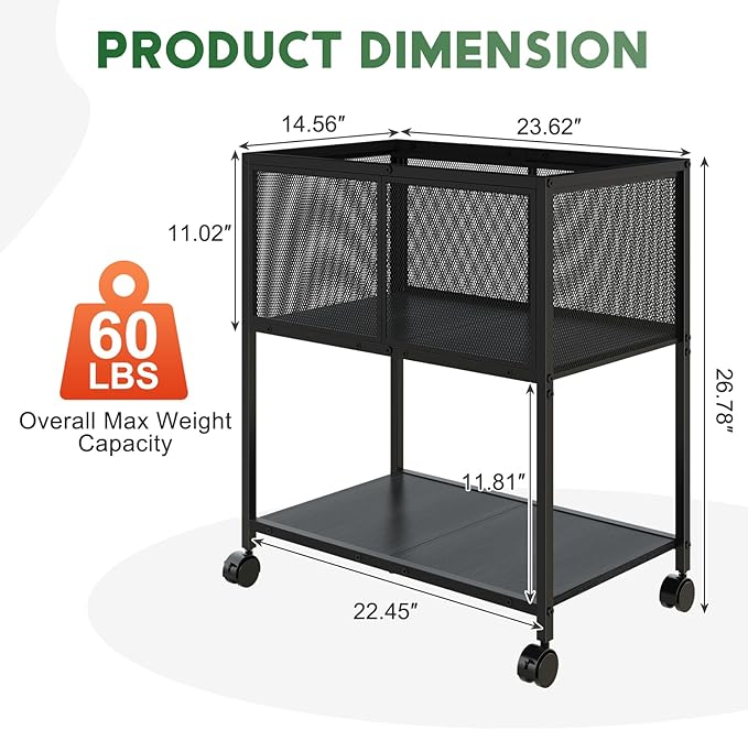 Rolling File Cart Mobile File Cabinet with Wheels Hanging Files Metal Hanging File Folder Cart File Organizer Fit Letter Size for Home Office Black
