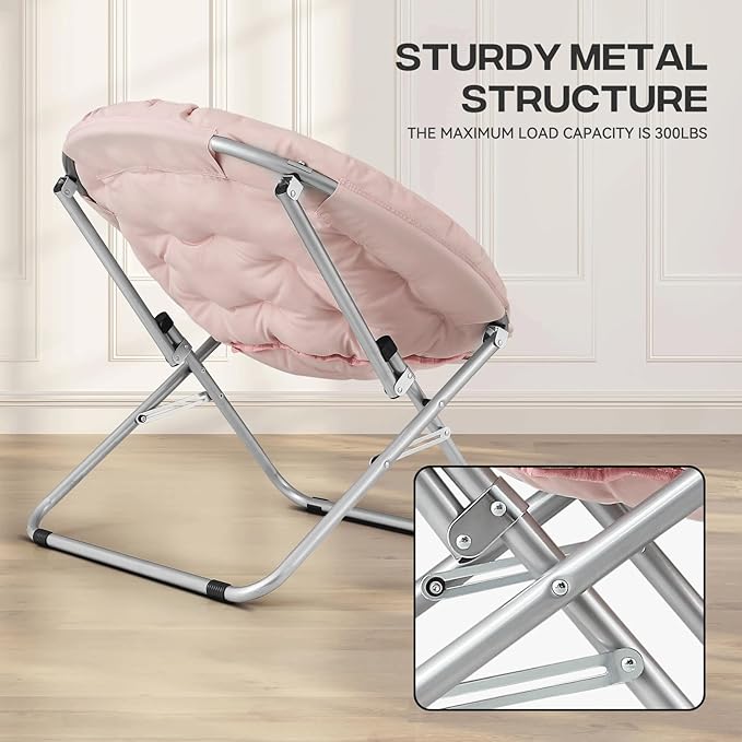 Cozy Saucer Chair Living Room Chair Faux Fur Soft Thick Padded Folding Chair Comfortable Moon Chair for Living Room Bedroom Reading Nook Modern Style 2 Pack Pink