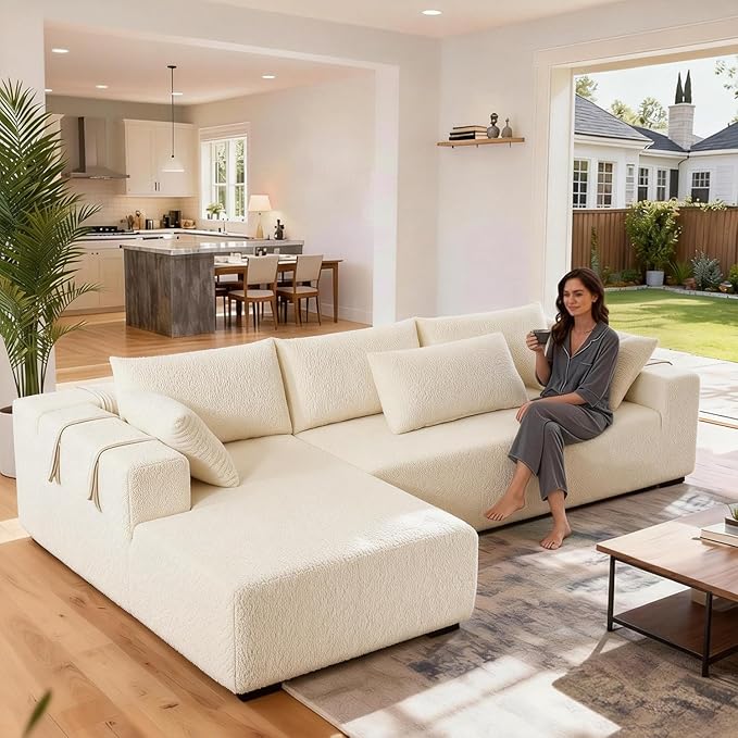 Moliy 108 Modular Chenille Sectional Couch - L Shaped Cloud Comfy Deep Seat Sectional Couches for Living Room No Assembly Required Sofas for Living Room （Beige）