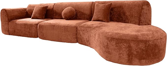 kevinplus 140'' Curved Sectional Sofa Sponge Couch with Chaise Lounge for Living Room L-Shape Modern Sectional Sofa Couch No Wood Structure &amp No Assembly 72 Hour Rebound Orange