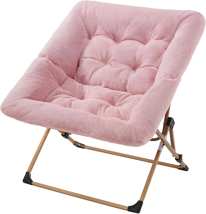 OAKHAM Comfy Chair for Adults Soft Faux Fur Folding Lounge for Bedroom Living Room Dorm Rooms Flexible Reading Chair for Teens Kids X-Large Foldable (Faux Fur-Pink)