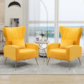 X-VOLSPORT Velvet Accent Chairs Set of 2 Mid Century Modern High Back Living Room Chair with Waist Pillow Upholstered Arm Chair with Metal Gold Legs for Bedroom Club Yellow