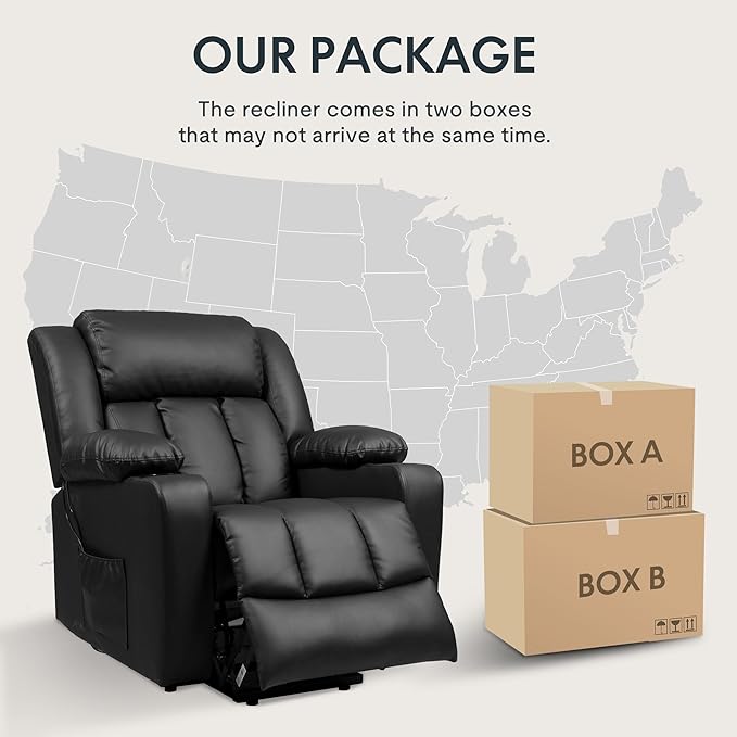 FLEXISPOT XL31 Power Lift Recliner Chair for Elderly Electric Lift Chair with Massage &amp Heat PU Leather Reclining Sofa w/Cup Holders Side Pockets for Living Room Bedroom(Medium SizeBlack)