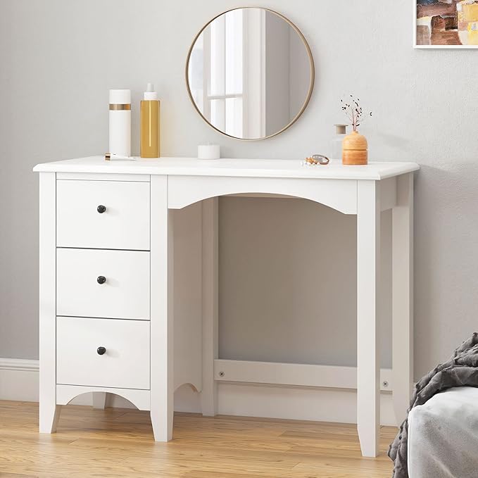 sogesfurniture 37.4'' Makeup Vanity Table with Drawers Modern Home Office Computer Desk with Storage Drawers &amp Spacious Desktop Writing Study Desk for Home Office Dressing Table White