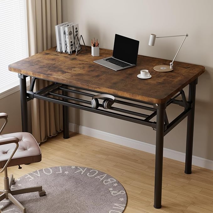 Folding Desk 31.5 Foldable Desk for Small Spaces - Space Saving Folding Computer Desk Portable Compact Design for Home Office Bedroom Dorm &amp Apartment No Assembly Required