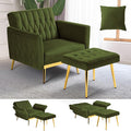 Velvet Accent Chair w/Adjustable Armrests and Backrest Button Tufted Lounge Chair Single Recliner Armchair with Ottoman and a Pillow for Living Room BedroomOlive Green