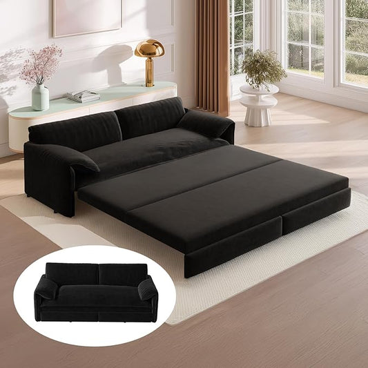 66 Queen Pull Out Sofa Bed 3-in-1 Convertible Sleeper Sofa Velvet Small Loveseat for Small Spaces with Side Storage Multi-Functional Couches for Living Room Apartment and Office
