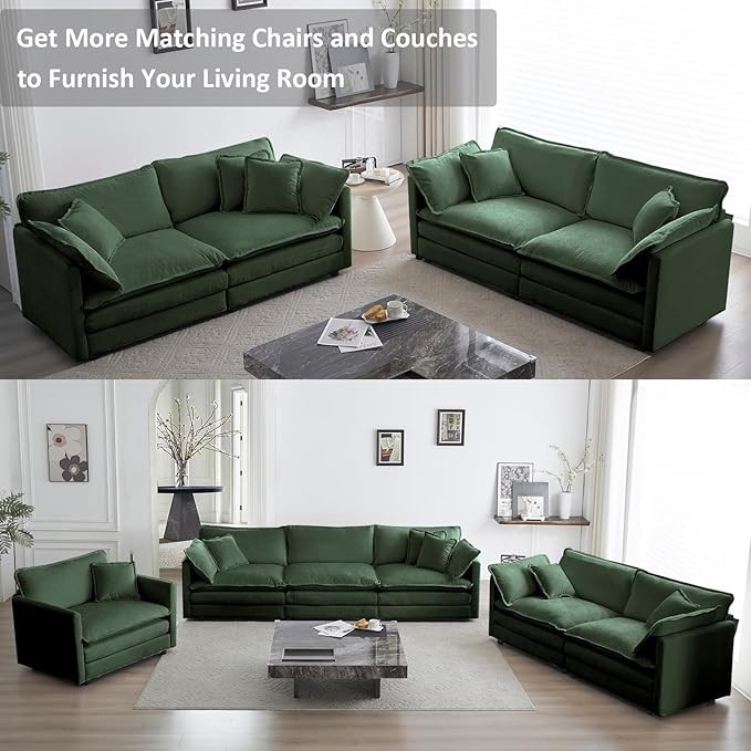 KIVENJAJA Chenille Single Sofa Chair 41.4”W Oversized Accent Chairs Modern Upholstered Deep Seat Comfy Armchair with Pillow for Living Room Bedroom Office Apartment Green