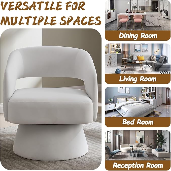 Swivel Accent Chair with Arms for Living Room Swivel Barrel Chairs with Backet for Small Space Velvet Round Chair for Bedroom (White)