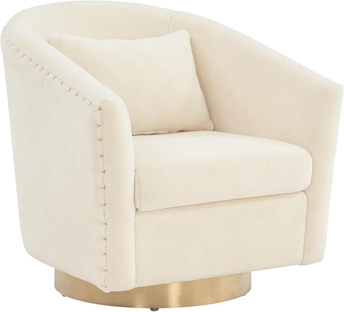 SAFAVIEH Couture Collection Clara Glam Ivory &amp Gold Faux Lamb Wool Swivel Tub Accent Chair Fully Assembled (SFV4702M)