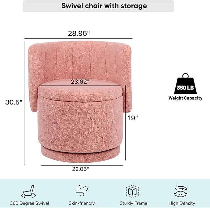 JOYBASE Swivel Accent Chair with Storage Set of 2 Swivel Barrel Accent Chair - Upholstered Boucle Fabric - for Bedroom Nursery Makeup Living Room (Pink)