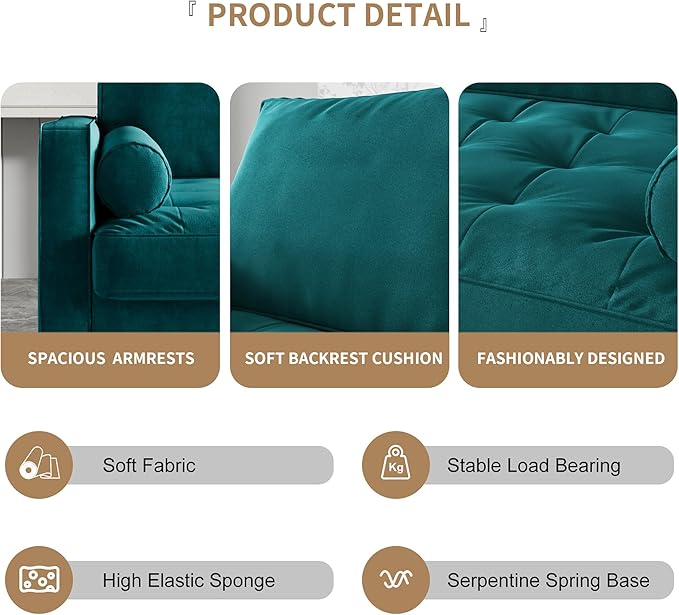 SILKIR Velvet Loveseat Sofa Love Seats Furniture for Small Spaces Mid-Century Modern Loveseats for Living Room Love Seat Couch 58 Inches Teal Blue