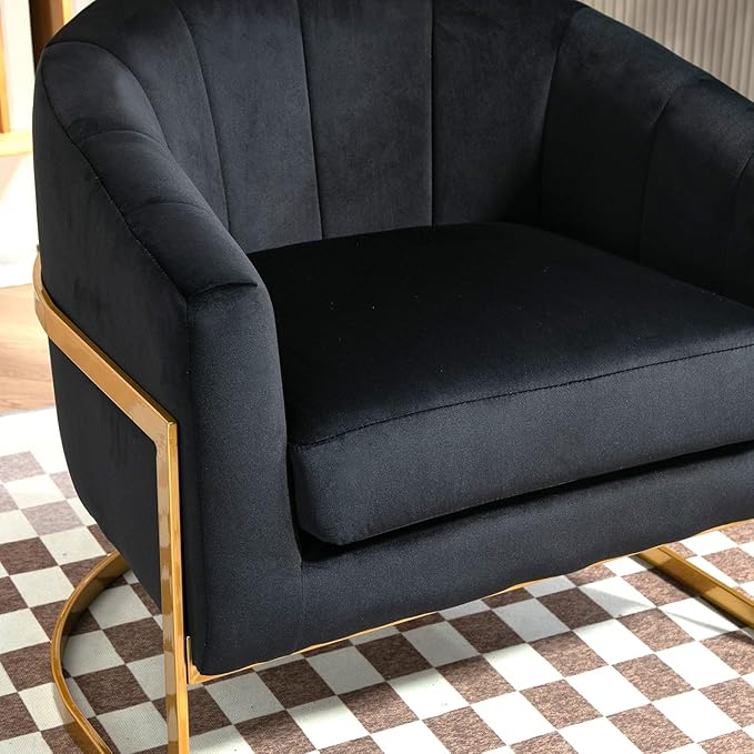 Velvet Modern Accent Armchair - Luxury Gold Frame | Versatile Seating for Living Room Bedroom Office Black